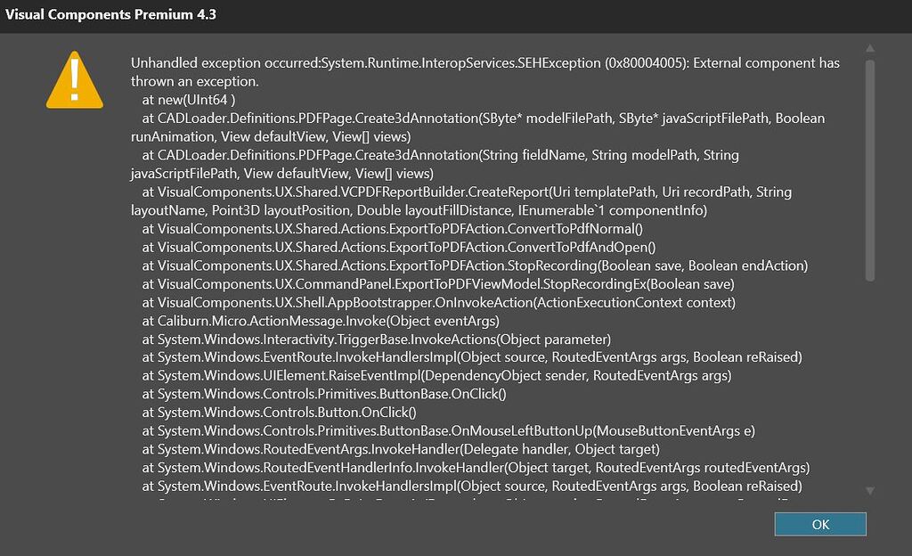 Exporting Error (Unhandled Exception) - Academy - Visual Components ...